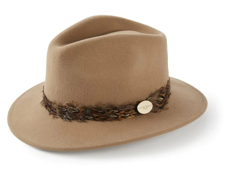 Hicks and Brown Suffolk Fedora Pheasant Wrap Camel